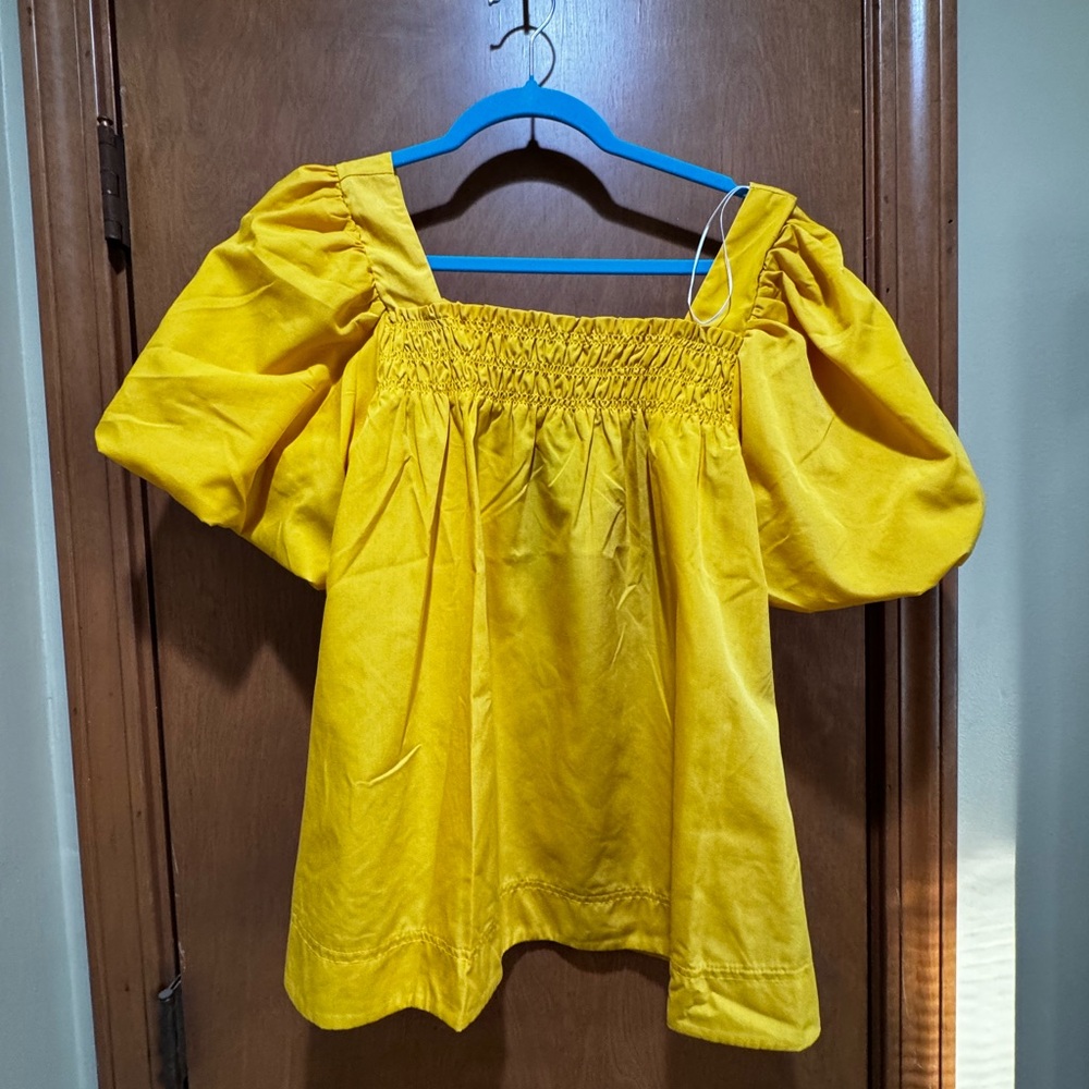Elegant Yellow Smocked Blouse